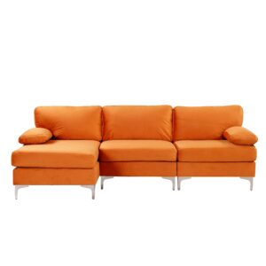 casa andrea milano l-shape velvet fabric sectional sofa couch with extra wide chaise, couch for living room apartment lounge, orange