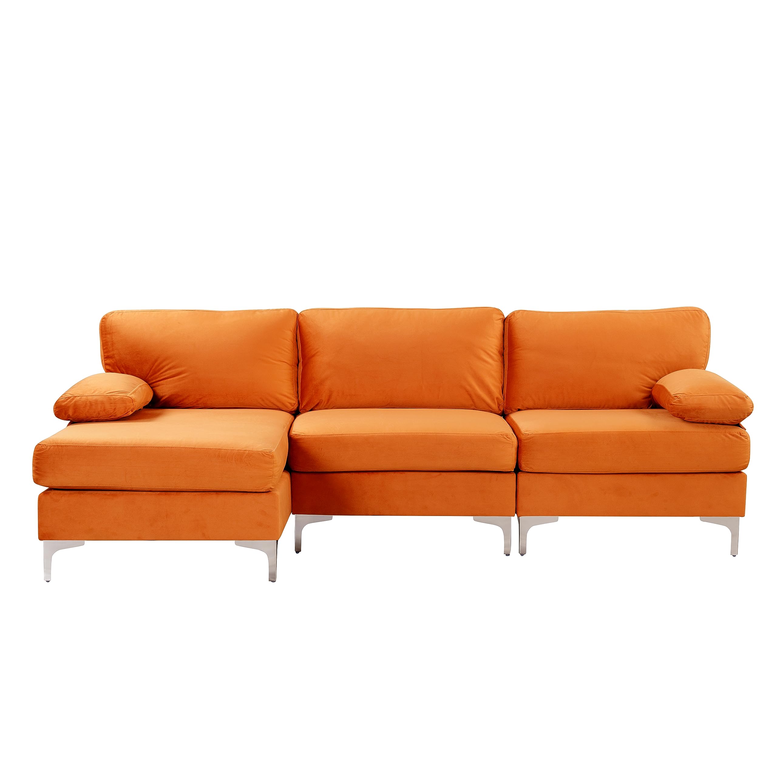 Casa Andrea Milano L-Shape Velvet Fabric Sectional Sofa Couch with Extra Wide Chaise, Couch for Living Room Apartment Lounge, Orange