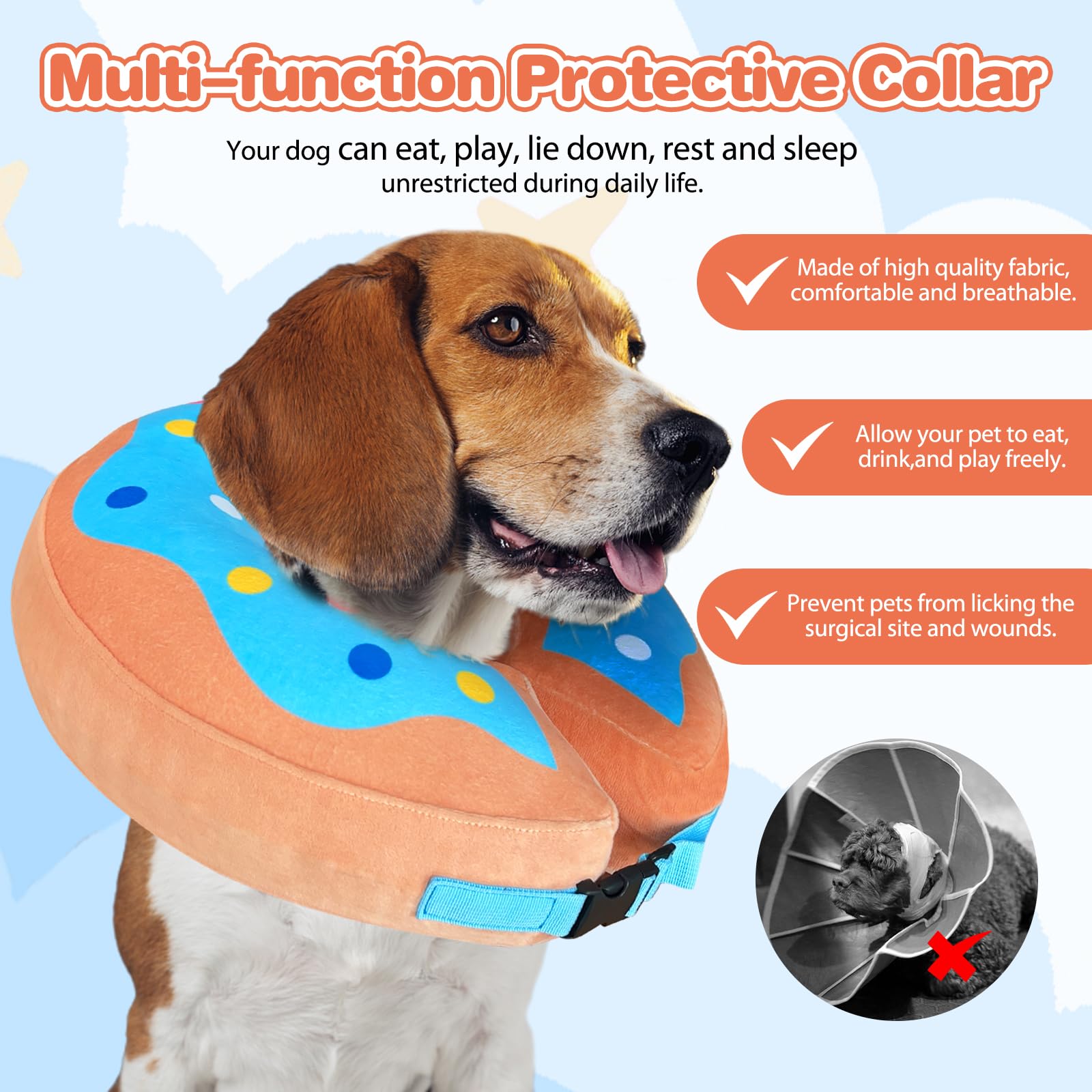 Dog Donut Cone Collar - Inflatable Dog Cone Recovery Adjustable Dog Donut Cone Collar for Dogs Dog Neck Donut Collar E Collar for Dogs Cats After Surgery-XL