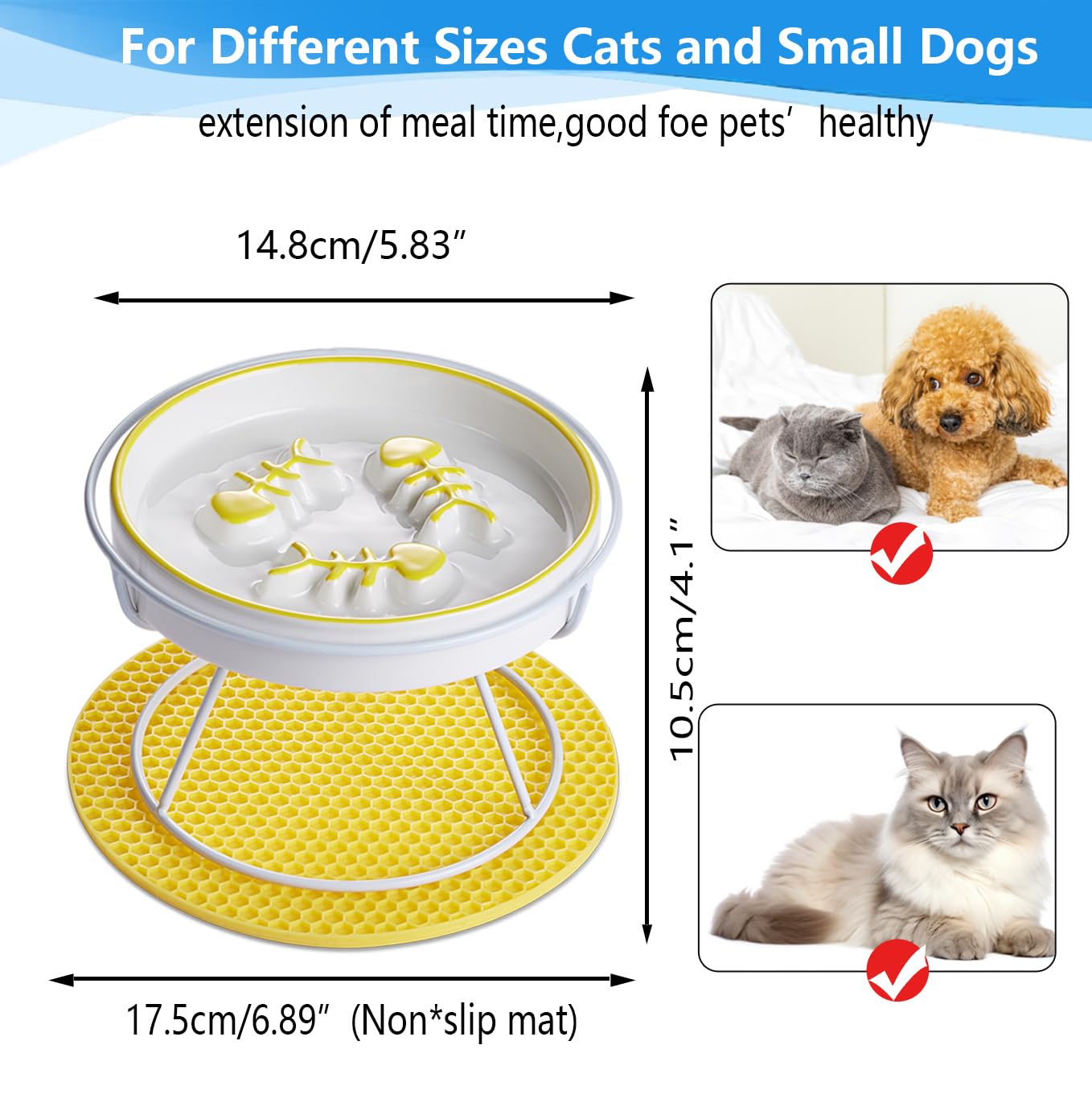 Ceramic Cat Slow Feeder,Cat Bowl for Indor Cat,Elevated Cat and Dog Slow Feeder Bowl for Food and Watter,Cat Dish,Cat Plate for Dry and Wet Food Whisker Friendly,Cat Feeding &Watering Supplies