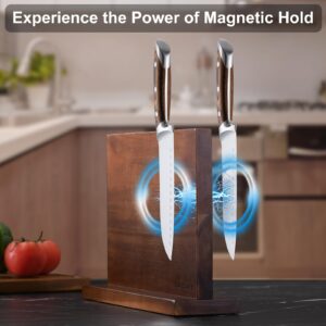 Magnetic Knife Holder - KUCHEASY Double Sided Magnetic Knife Block Without Knives - Wooden Universal Knife Stand Strong Enhanced Magnets -Knife Display Rack for Kitchen Counter Multifunctional Storage