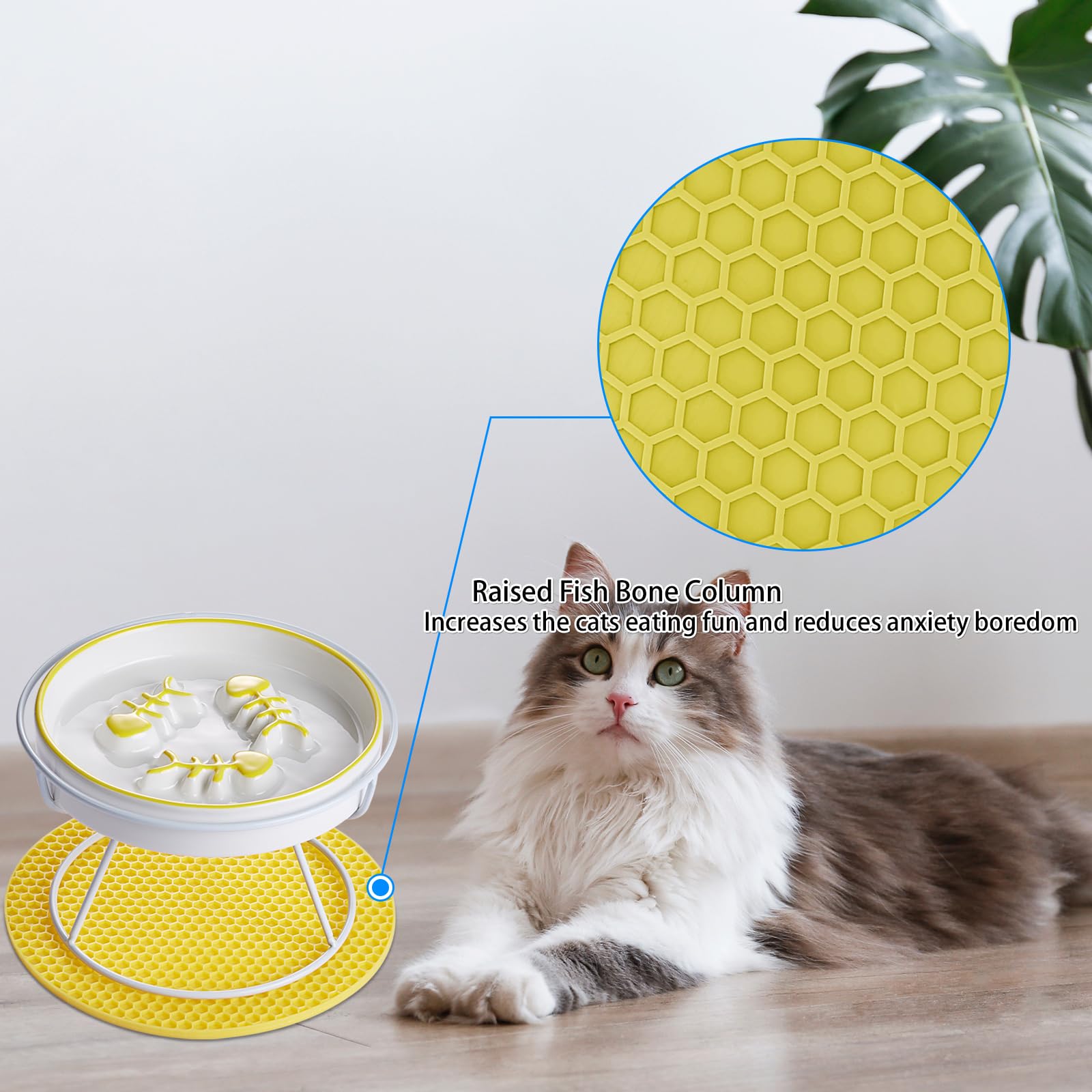 Ceramic Cat Slow Feeder,Cat Bowl for Indor Cat,Elevated Cat and Dog Slow Feeder Bowl for Food and Watter,Cat Dish,Cat Plate for Dry and Wet Food Whisker Friendly,Cat Feeding &Watering Supplies