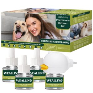 woyamay dog calming diffuser kit - dog pheromones for anxiety relief-5-in-1 kit with 1 diffuser+4 refill vials (48ml) - up to 120 days of stress reduction, reduces separation anxiety and aggression