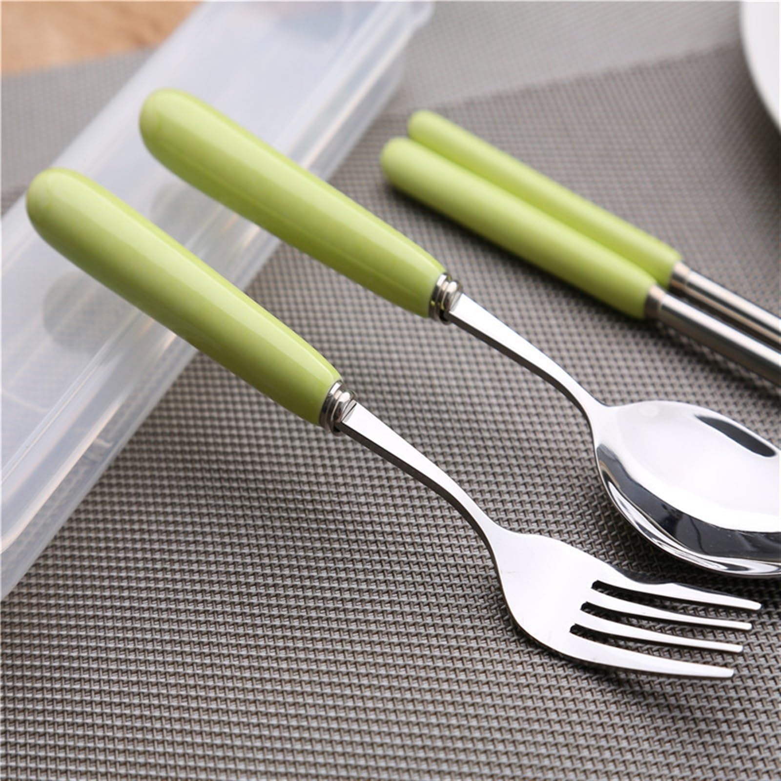 SENIDIKE Cute Silverware Set, Candy Ceramic Handle Dinnerware Set Flatware Kitchen Accessories Camping Travel Sets Fork Spoon Chopstick Portable Cutlery Sets with Case Yellow Red Blue Black Pink Green