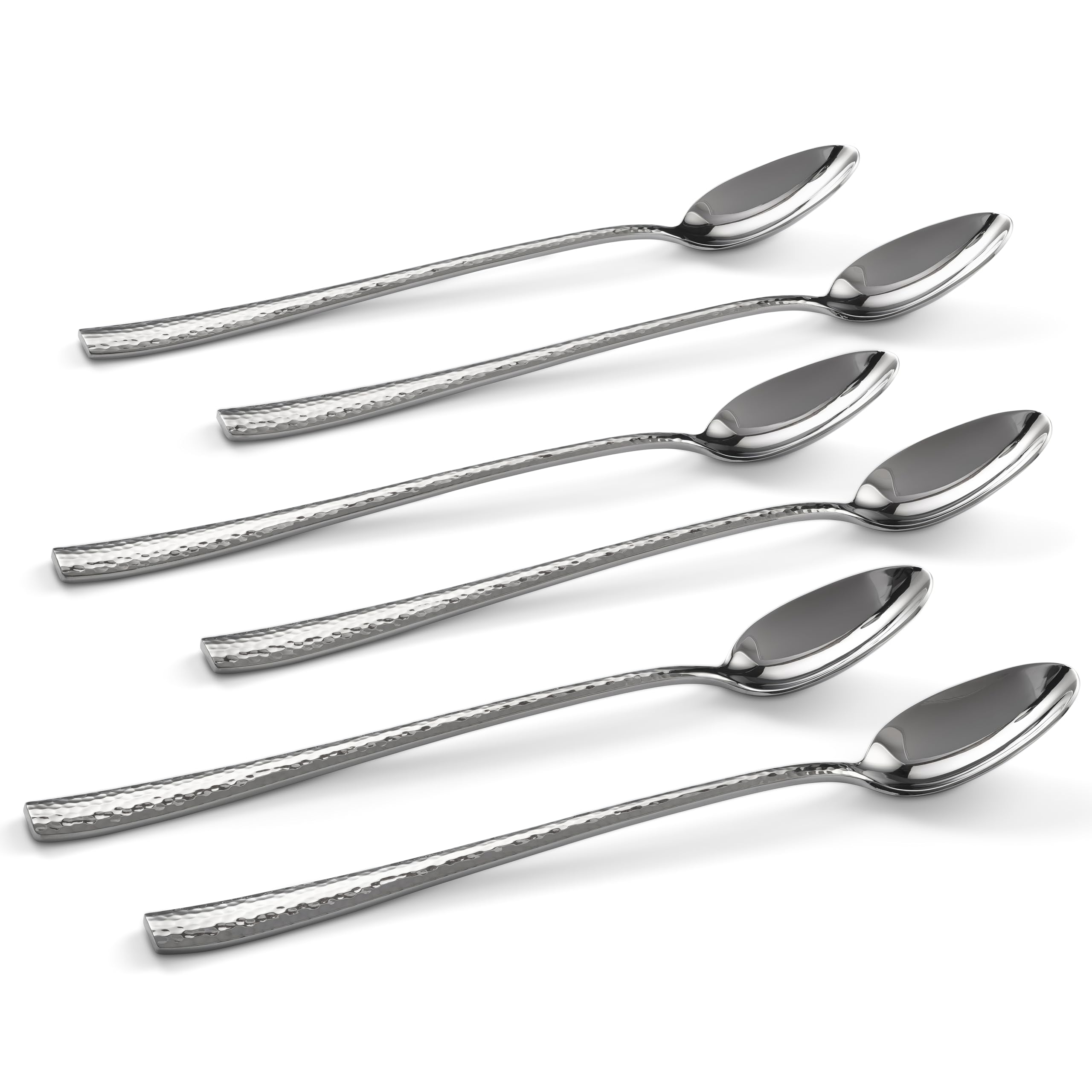 Hudson Essentials Hammered Iced Tea Spoons, 18/10 Stainless Steel Long Handle Spoons for Stirring Cocktails, Tea, Coffee, Set of 6