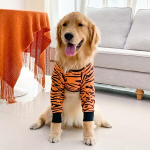 Harikaji Dog Elbow Protector, Long Sleeve Dog Joint Recovery Sleeve for Prevent Licking Wound, Dog Elbow Sleeves Long with Mesh Pad for Medium Large Dogs (Tiger,3XL)