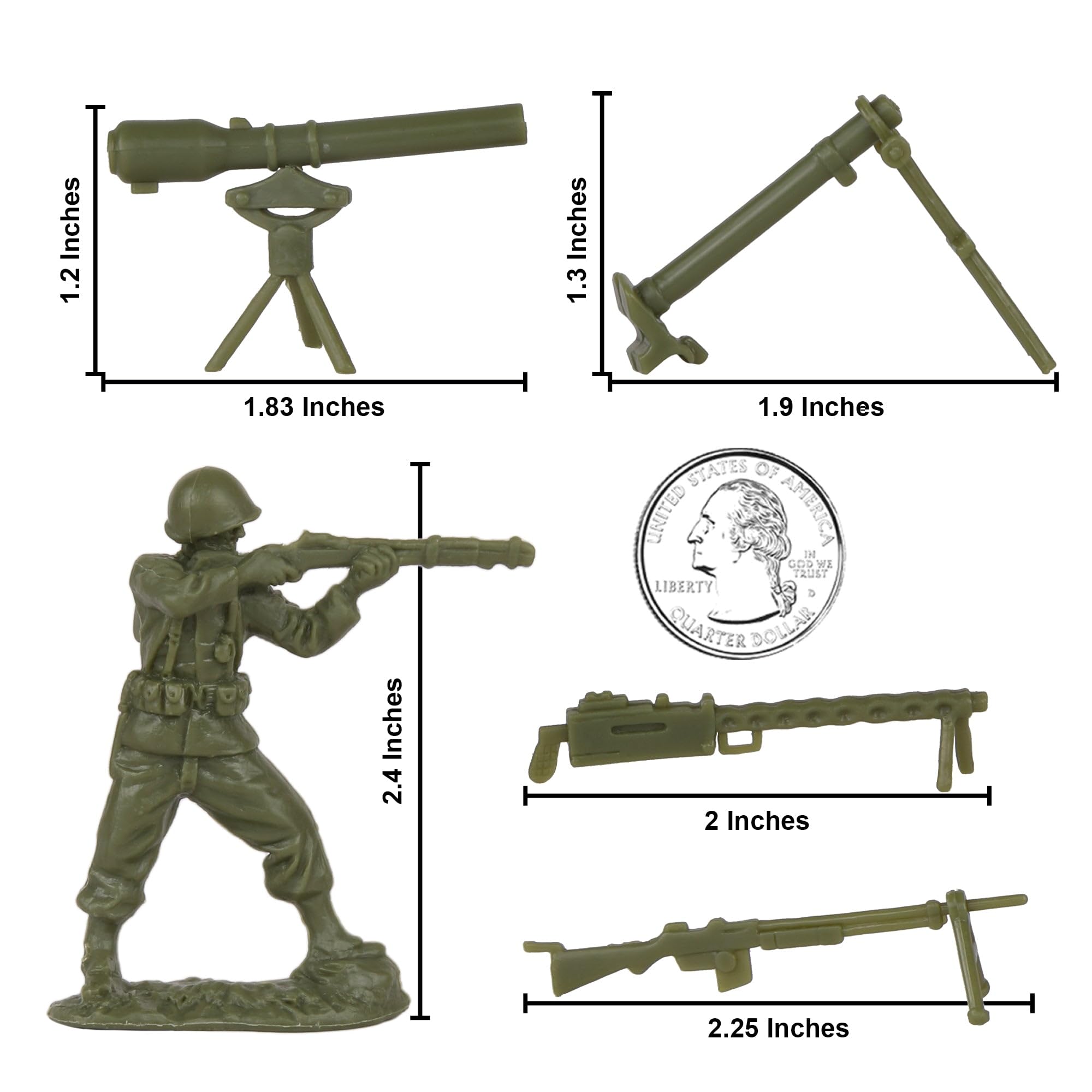 BMC CTS WW2 US Infantry Plastic Army Men - 33pc OD Green 1:32 Soldier Figures