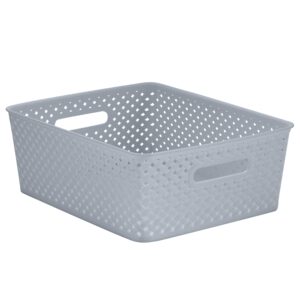 Simplify's Medium Resin Wicker Storage Bin in Grey