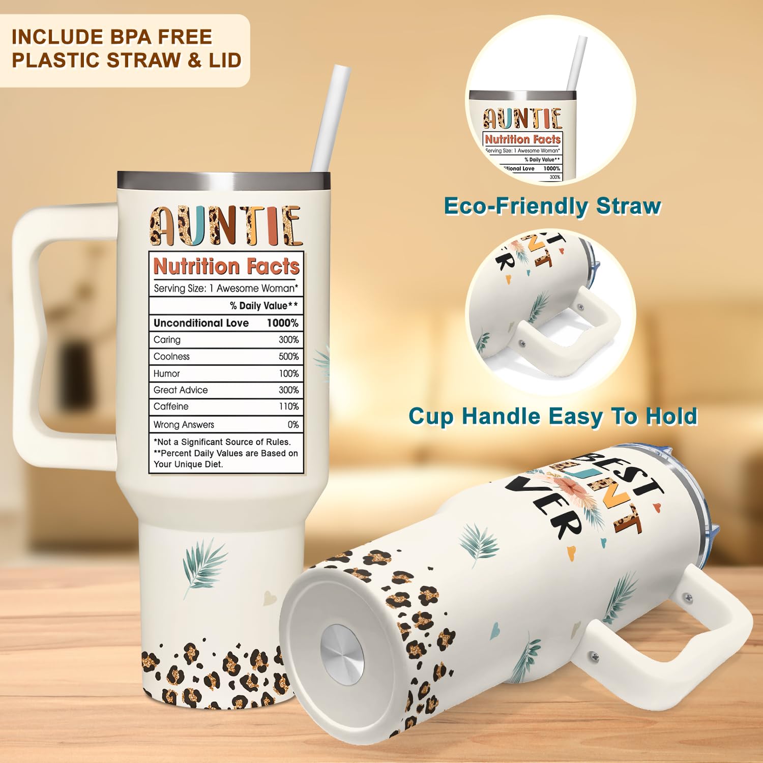 AT2Z GLOBAL Gifts for Aunt, Auntie Gifts - Aunt Gifts from Niece, Nephew - Christmas Gifts for Aunt,Birthday Gift, Mothers Day Gifts for Auntie - Gifts for New Aunt - 40oz Tumbler With Handle & Straw