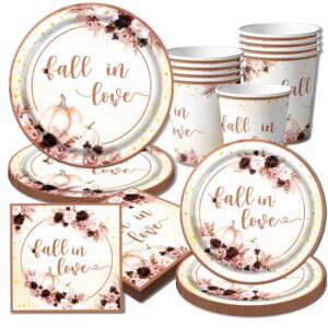 grehumor 80pcs fall place setting, includes disposable tableware with burgundy flowers & pumpkin design, for bridal shower, engagement, anniversary, autumn themed events