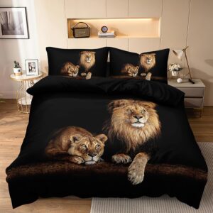 elnonthy lion king bedding set king size 3d animal print duvet cover sets lion and liones couples decor bed set black color comforter cover