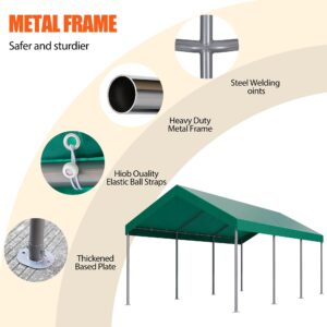 JAMFLY Carport 10 x 20 ft Heavy Duty Carport Car Canopy with Powder-Coated Steel Frame, Portable Garage for Car, Boat, Shelter Party Tent with 180g PE Tarp for Wedding Garden, Green