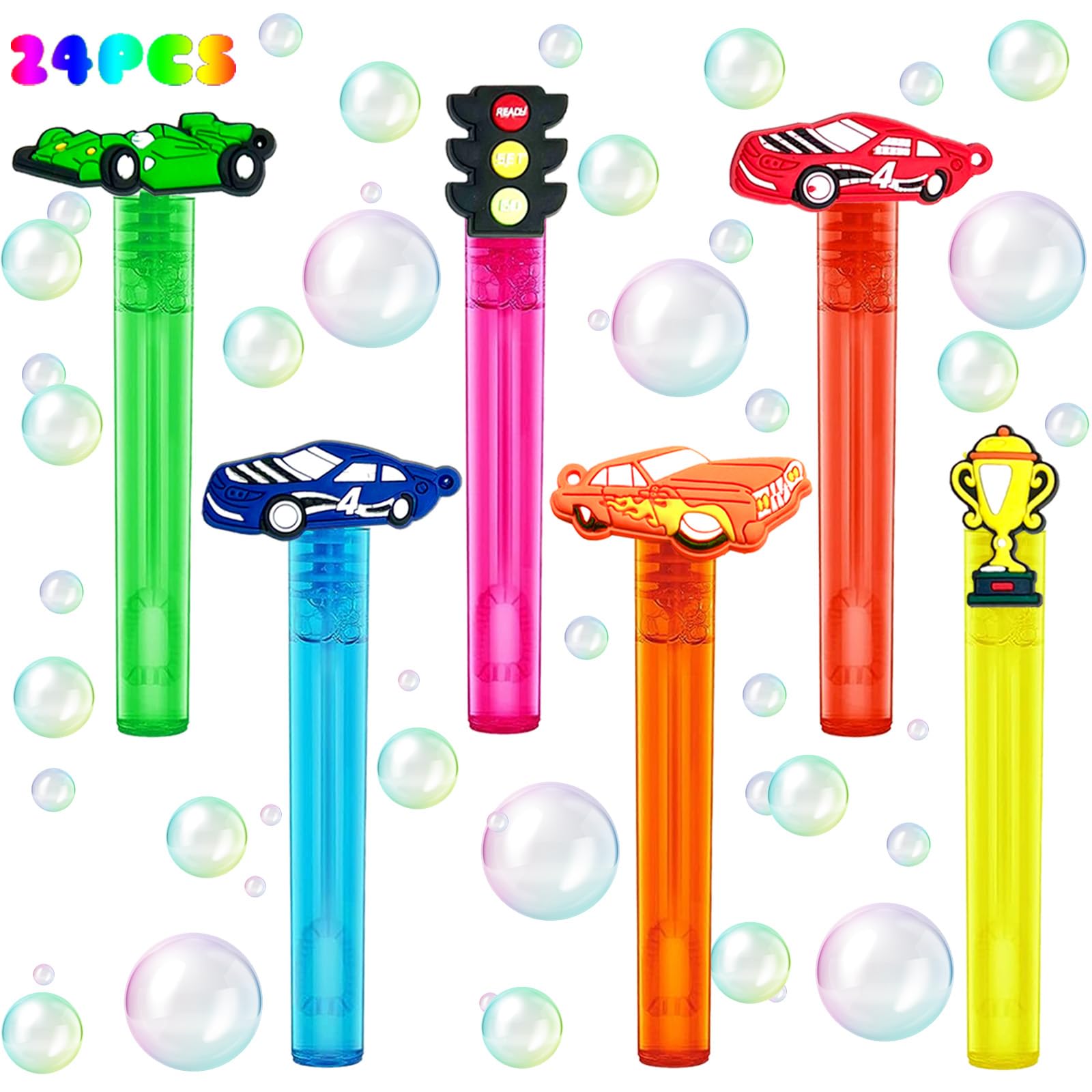 uoyoi Race Car Party Favors,24Pcs Race Car Bubble Wands for Kids,Cool Bubble Wand for Race Car Birthday Party Supplies,Classroom Prizes Pinata Goodie Bag Stuffers Gifts