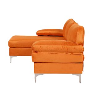 Casa Andrea Milano L-Shape Velvet Fabric Sectional Sofa Couch with Extra Wide Chaise, Couch for Living Room Apartment Lounge, Orange