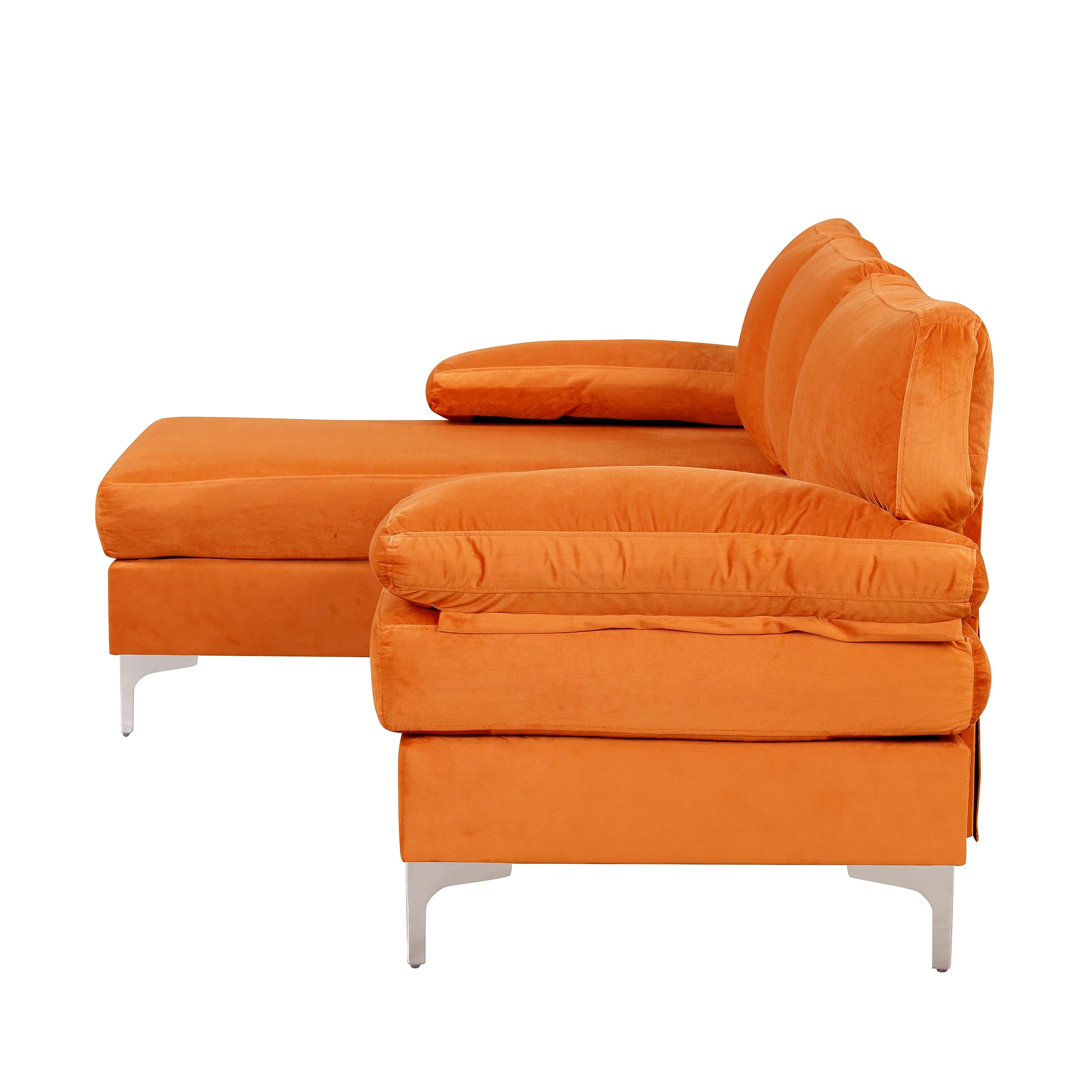 Casa Andrea Milano L-Shape Velvet Fabric Sectional Sofa Couch with Extra Wide Chaise, Couch for Living Room Apartment Lounge, Orange