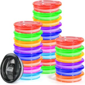 fecbk 40 pcs 20oz skinny tumbler lid replacement lids plastic splash resistant lids covers spill proof silicone sliding skinny tumbler lid, bpa free, multi-colored for mouth tumbler cooler cup