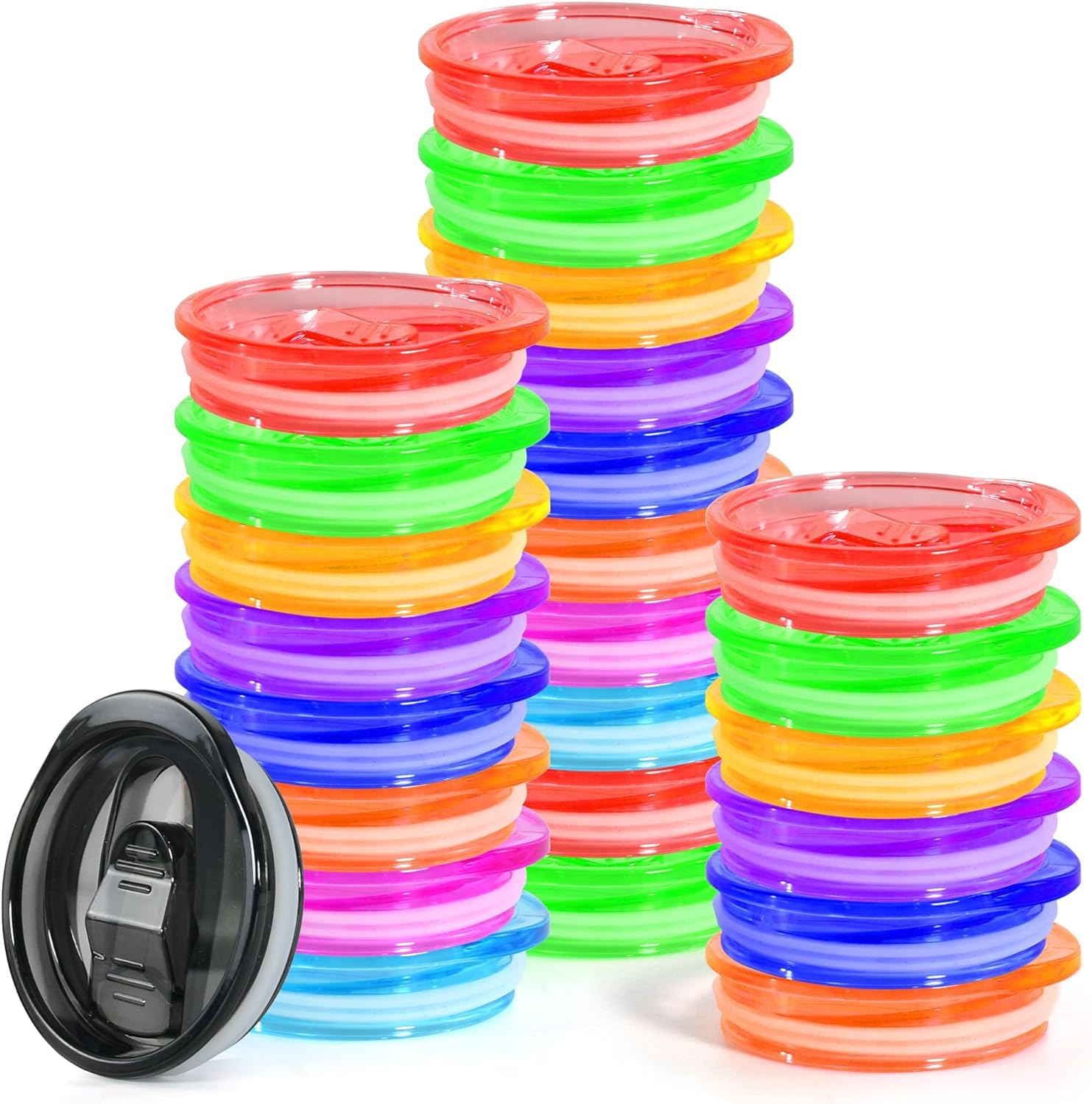 FECBK 40 Pcs 20oz Skinny Tumbler Lid Replacement Lids Plastic Splash Resistant Lids Covers Spill Proof Silicone Sliding Skinny Tumbler Lid, BPA Free, Multi-Colored for Mouth Tumbler Cooler Cup