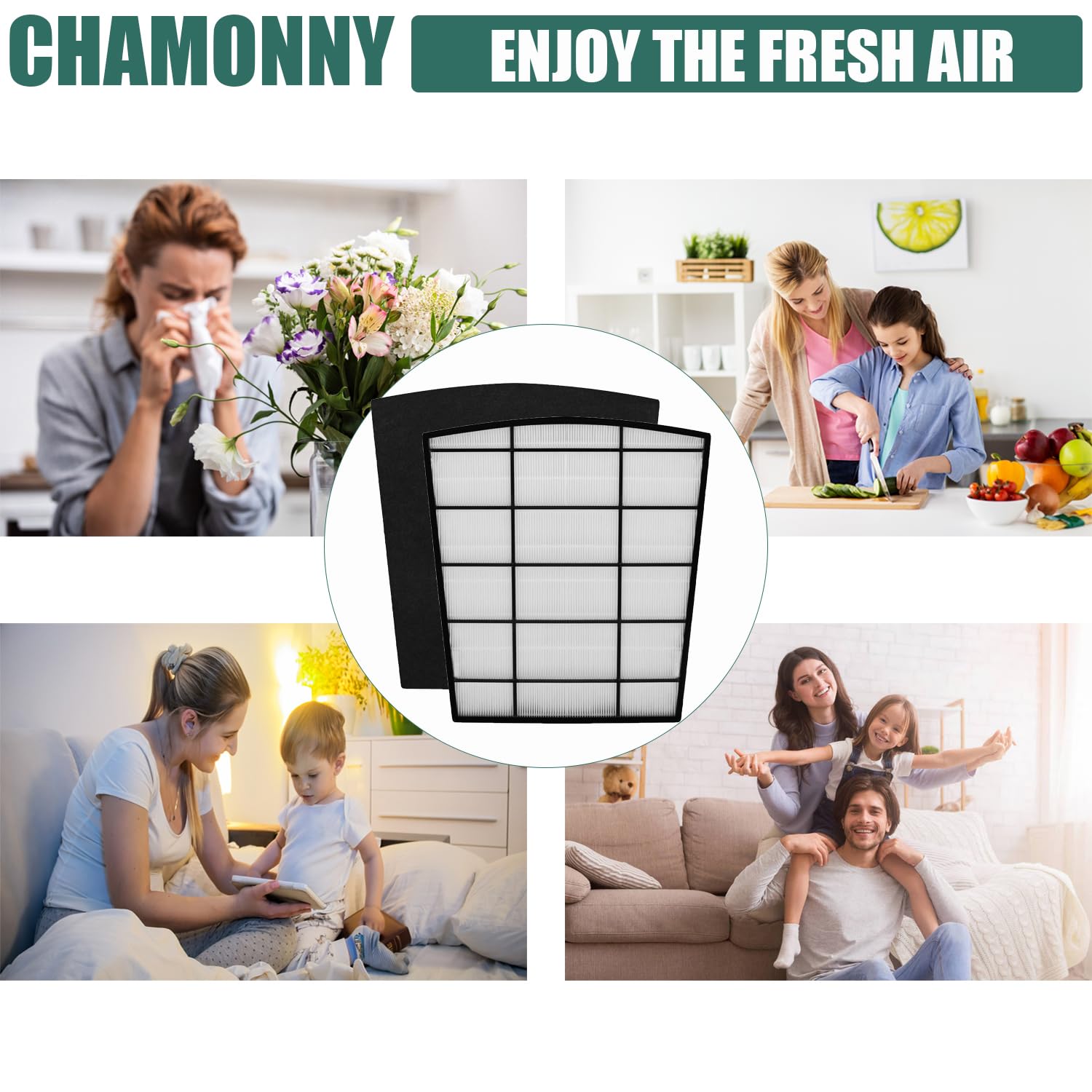 CHAMONNY H-HF800-VP Filter Replacement, Compatible with Hunter HP800 Air Purifier, Part# Part Number H-HF800-VP/H-PF800,1 H13 True HEPA Filters + 4 Pre-filters