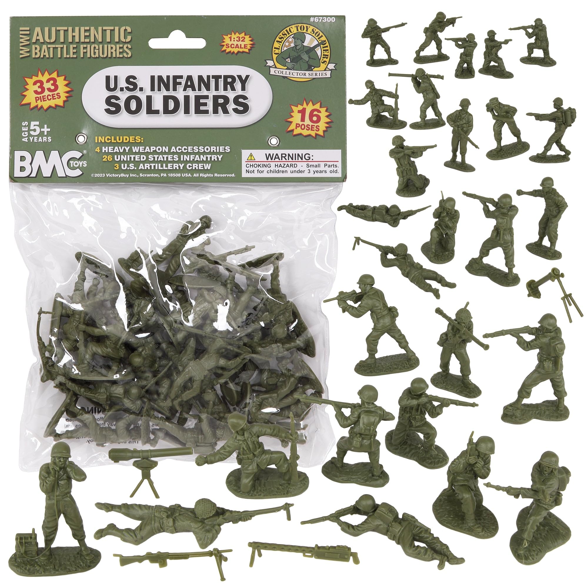 BMC CTS WW2 US Infantry Plastic Army Men - 33pc OD Green 1:32 Soldier Figures