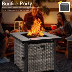 HOOOWOOO Patio Outdoor Conversation Set with Fire Pit Table,6 Piece Modern Outside Furniture with Swivel Rocking Chairs,PE Wicker Out Door Furniture Sofa Set(Dark Grey)