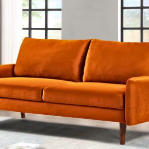 US Pride Furniture Kent Modern Velvet Sofa, Comfortable 3 Seater Couch for Living Rooms and Small Spaces, Ideal Studio Apartment Furniture with Sleek Design, Orange