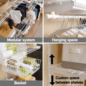 SOH DESIGN Adjustable White Wire Closet Shelf Kit, 6 to 8 FT Expandable Organizer System for Versatile Home Storage