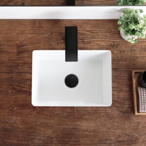 Small Undermount Bathroom Sink 16 Inch White Rectangular Porcelain Ceramic Vanity Basin with Overflow (15.70"x11.69") KDKSC