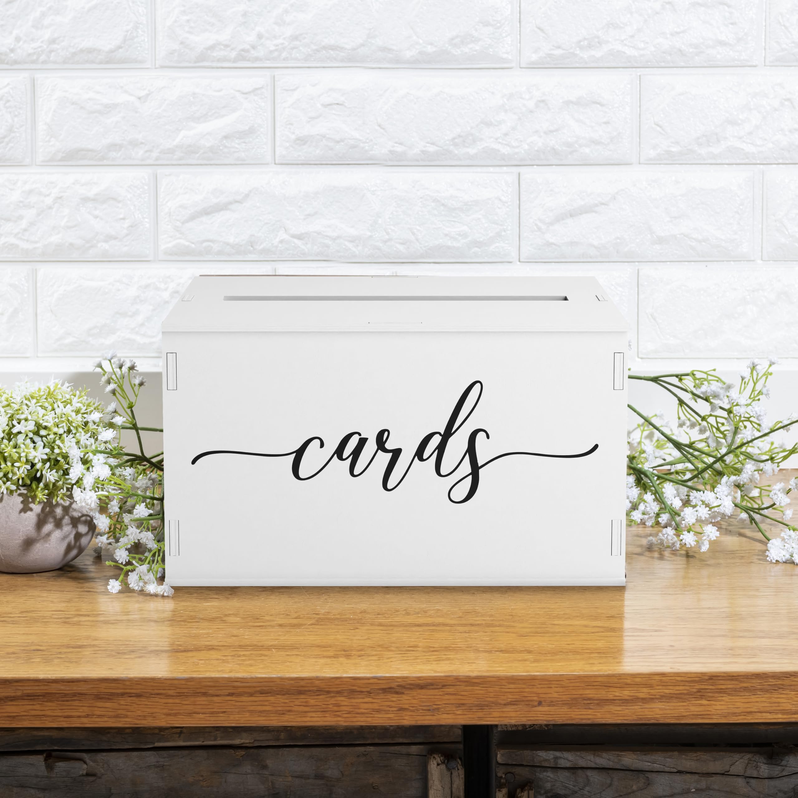 Wooden Wedding Card Box with Slot | Wedding Decorations for Reception, Card Box for Wedding Gifts & Money | Rustic Card Box with Lid | Baby Shower, Bridal Shower, Graduation Card Box - White