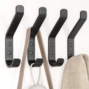 susswiff coat hooks wall mount for hanging: 20lb sturdy hanger for backpack, towel, bag, for closet, bathroom, door, mushroom, stainless black 4 pack, 3.75"