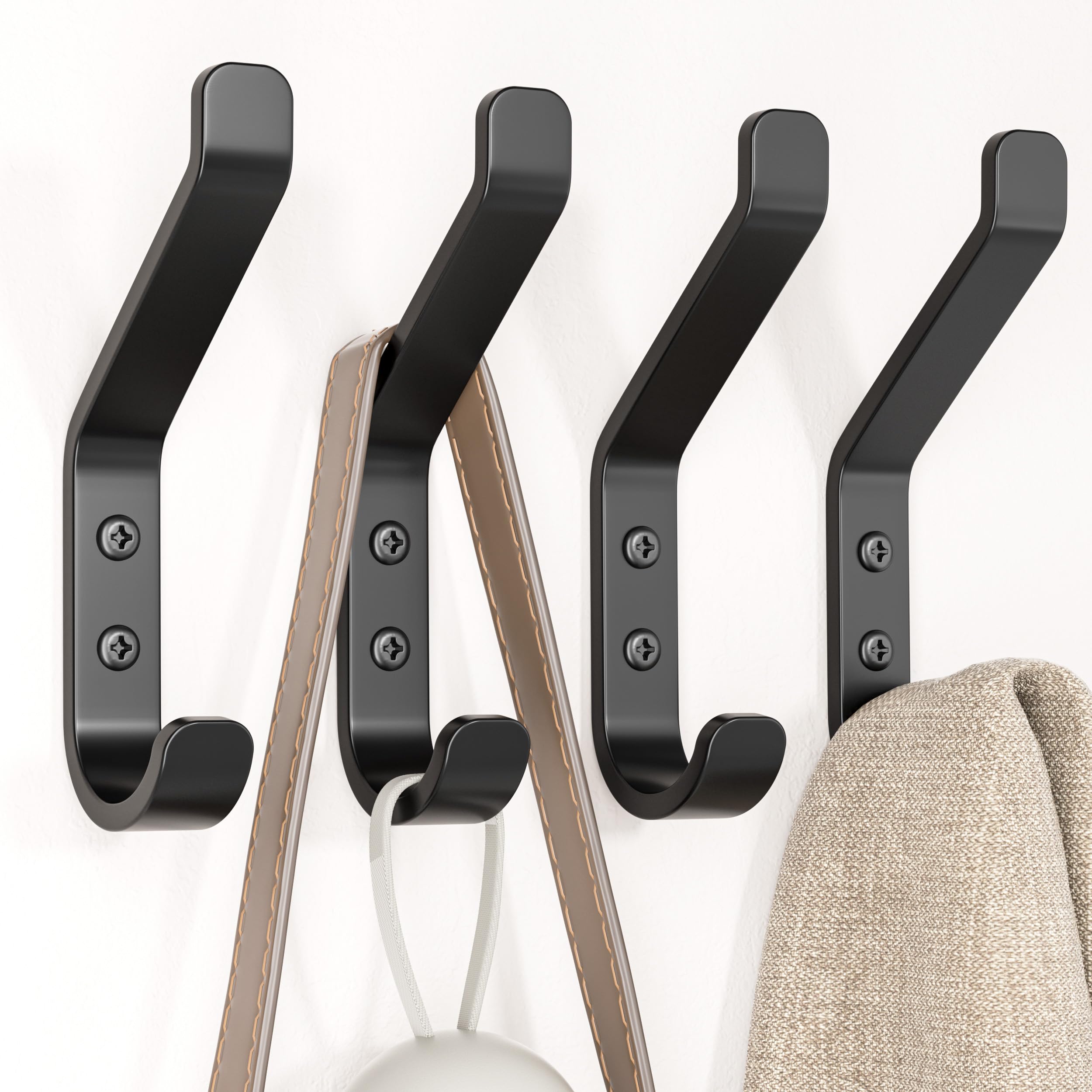 susswiff Coat Hooks Wall Mount for Hanging: 20LB Sturdy Hanger for Backpack, Towel, Bag, for Closet, Bathroom, Door, Mushroom, Stainless Black 4 Pack, 3.75"