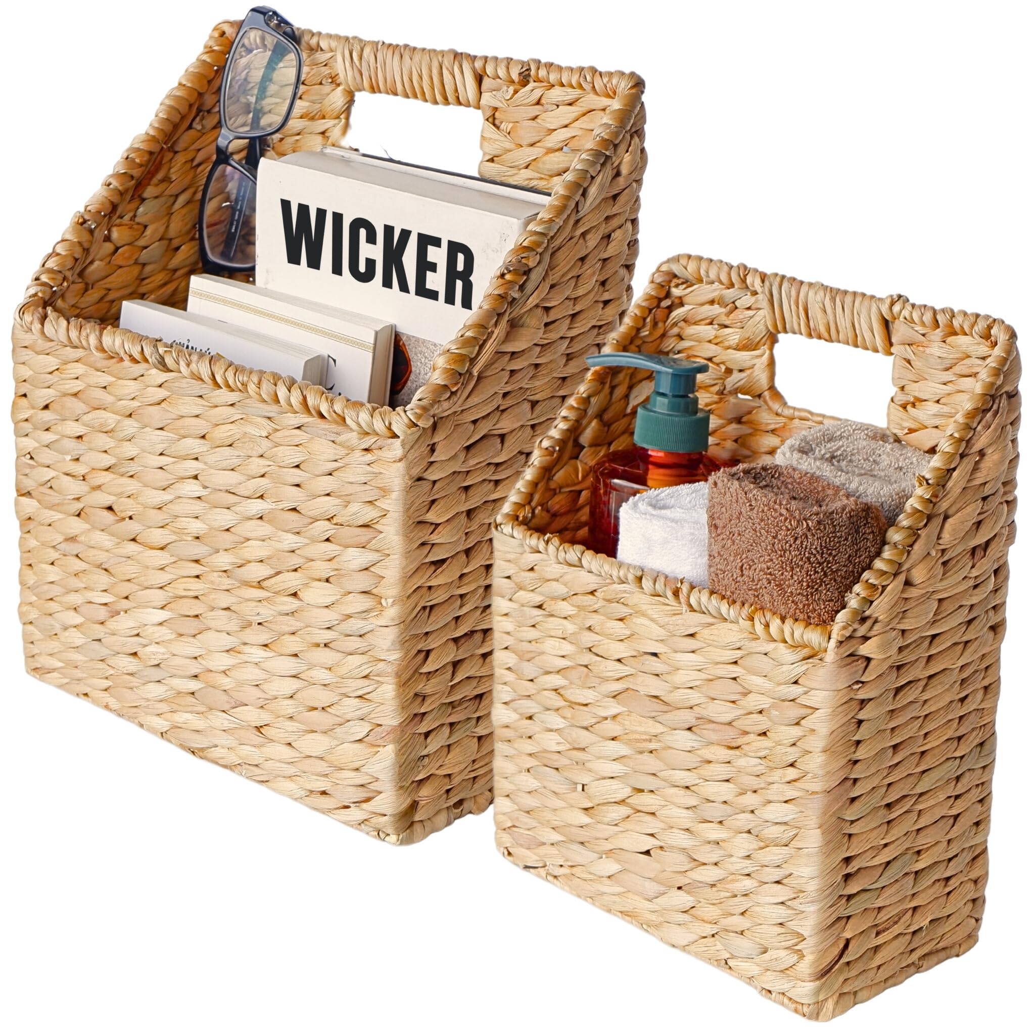 CHI AN HOME Wicker Hanging Storage Baskets, Set of 2 Hanging Wall Baskets, Mail Baskets for Wall, Hanging Baskets for Organizing Files, Books, Accessories