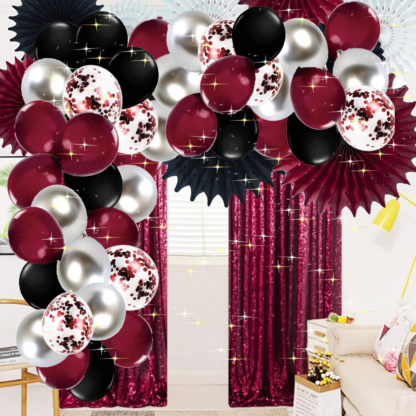 Graduation Decorations Maroon Black 2024/Burgundy Black Graduation Party Decorations/Maroon Black Balloons 60Pcs Burgundy Black Maroon Birthday Party Decorations