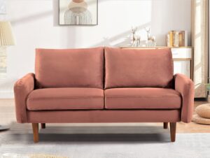 container furniture direct kent velvet loveseat sofa for modern living rooms and compact spaces, comfy 2 seater couch studio apartment furniture with sleek design, rose