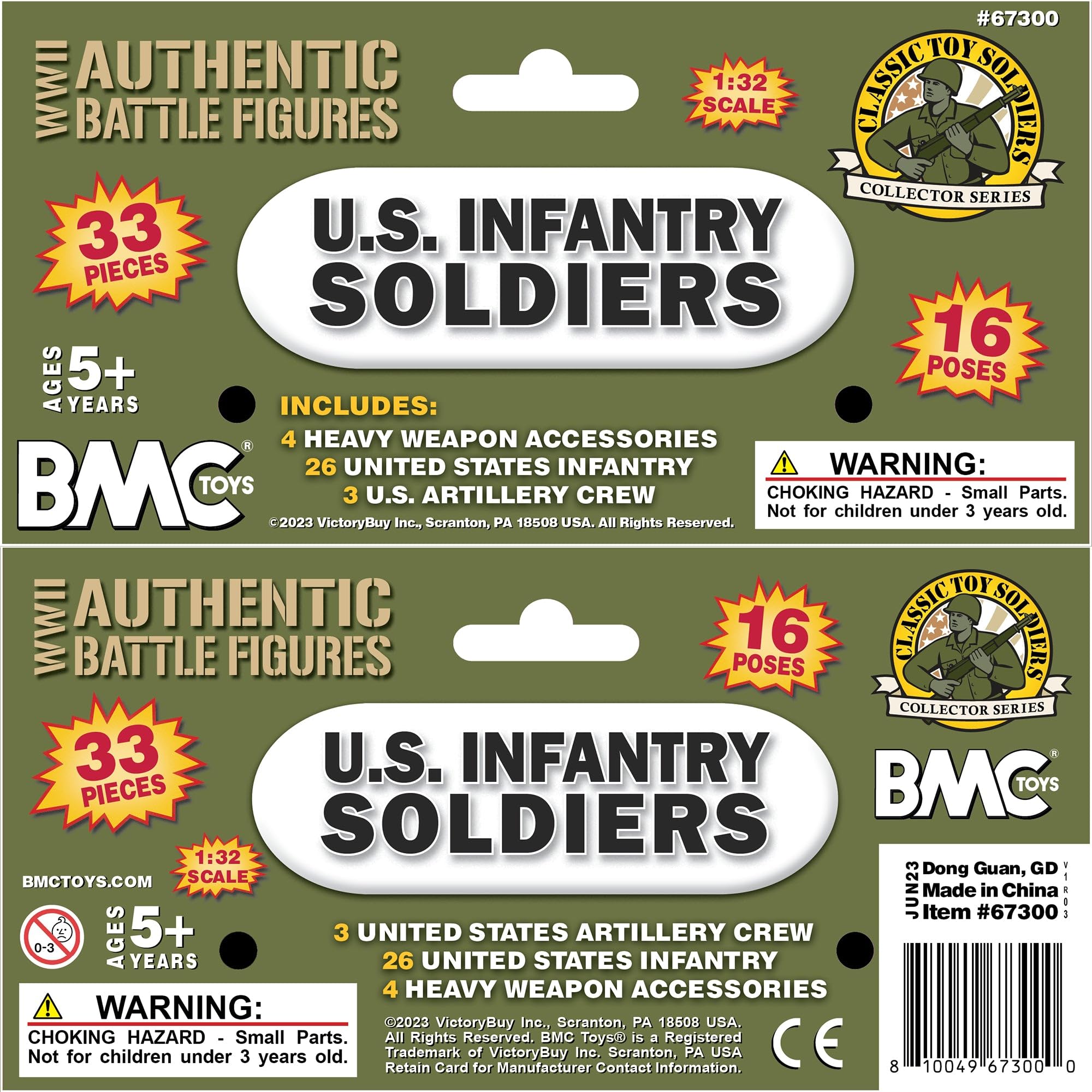 BMC CTS WW2 US Infantry Plastic Army Men - 33pc OD Green 1:32 Soldier Figures