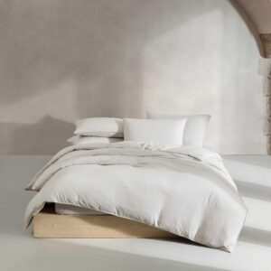 calvin klein - queen duvet cover set, soft linen blend bedding, pre-washed home decor for extra softness (soft linen off-white, queen)