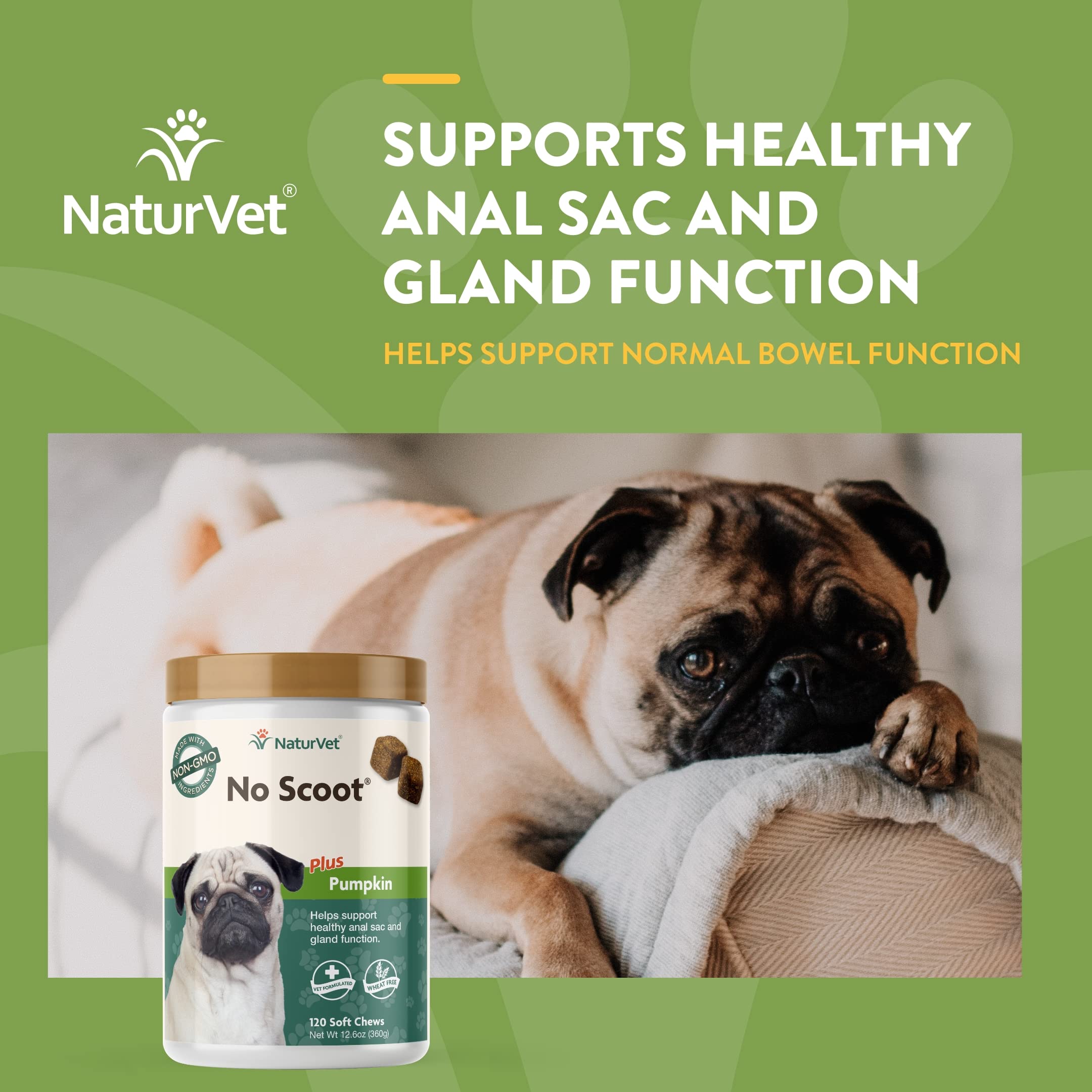 NaturVet All-in-One Dog Supplement - for Joint Support, Digestion, Skin, Coat Care – 120 Soft Chews & No Scoot for Dogs - 120 Soft Chews - Supports Healthy Anal Gland & Bowel Function