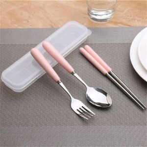 SENIDIKE Cute Silverware Set, Candy Ceramic Handle Dinnerware Set Flatware Kitchen Accessories Camping Travel Sets Fork Spoon Chopstick Portable Cutlery Sets with Case Yellow Red Blue Black Pink Green