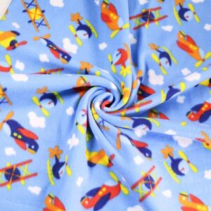 fleece fabric by the yard | 2 yards 72” x 60" inch wide | soft anti-pill polar fleece fabric | fleece material blanket, throw, poncho, pillow cover, booties - blue airplanes fleece by the yard