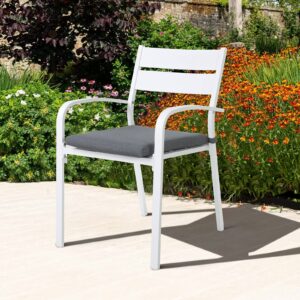 Soleil Jardin Outdoor Aluminum 4-Piece Patio Dining Chairs with Cushions, Stackable Bistro Chairs for Balcony, Garden, Backyard, White Finish & Grey Cushion