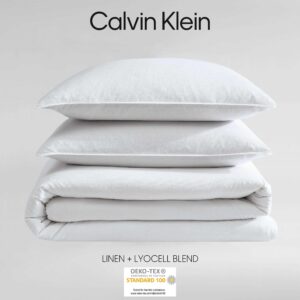 Calvin Klein - Queen Duvet Cover Set, Soft Linen Blend Bedding, Pre-Washed Home Decor for Extra Softness (Soft Linen White, Queen)