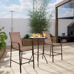 Tangkula 3 Pieces Outdoor Patio Bar Set, Outdoor Bistro Set with 2 Bar Stools and 1 Tempered Glass Bar Table, Bar Height Patio Table and Stools Set for Backyard, Garden, Lawn (Coffee)