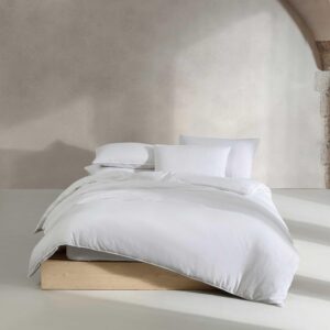 calvin klein - queen duvet cover set, soft linen blend bedding, pre-washed home decor for extra softness (soft linen white, queen)