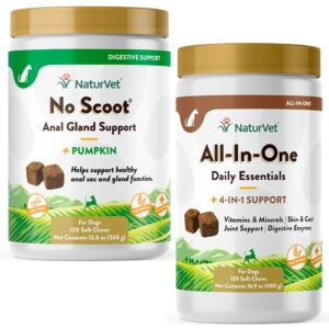 naturvet all-in-one dog supplement - for joint support, digestion, skin, coat care – 120 soft chews & no scoot for dogs - 120 soft chews - supports healthy anal gland & bowel function