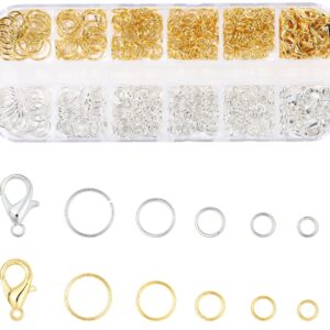 KOPOX 5 Sizes Silver and Gold Open Jump Rings, 500PCS O Rings and Lobster Clasps, Small and Large Jump Rings for Jewelry Making and Keychains