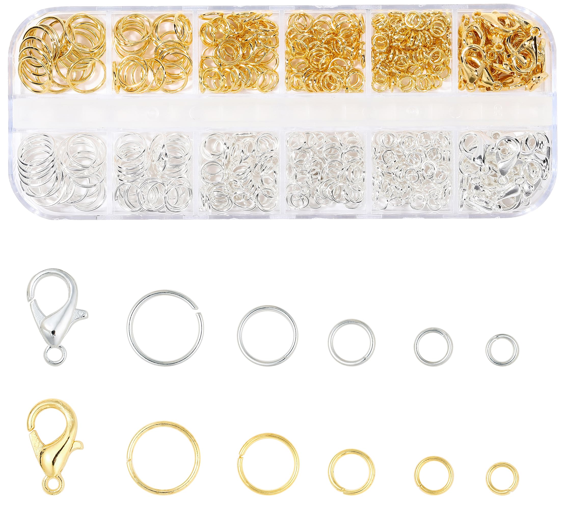 KOPOX 5 Sizes Silver and Gold Open Jump Rings, 500PCS O Rings and Lobster Clasps, Small and Large Jump Rings for Jewelry Making and Keychains