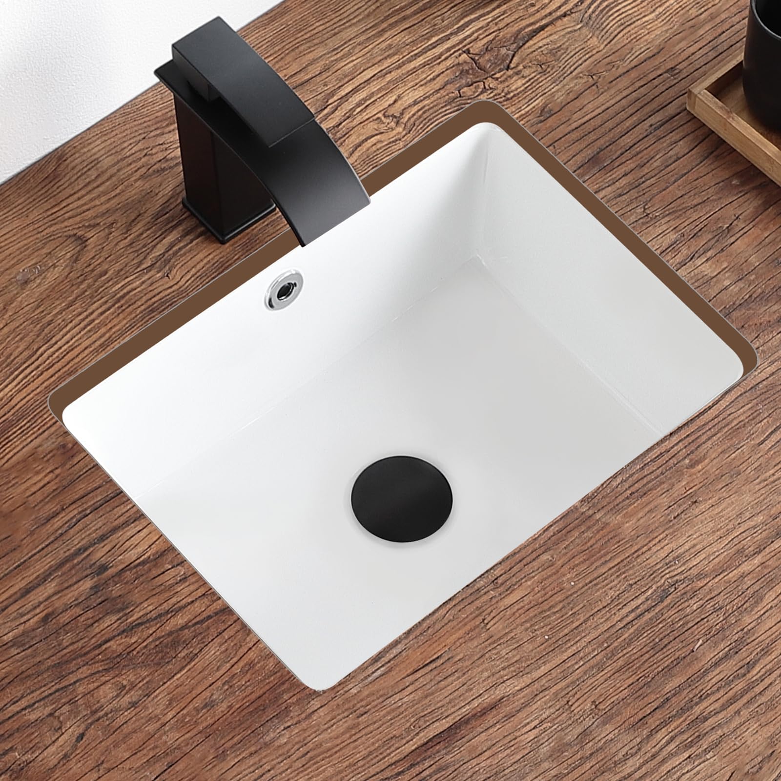 Small Undermount Bathroom Sink 16 Inch White Rectangular Porcelain Ceramic Vanity Basin with Overflow (15.70"x11.69") KDKSC