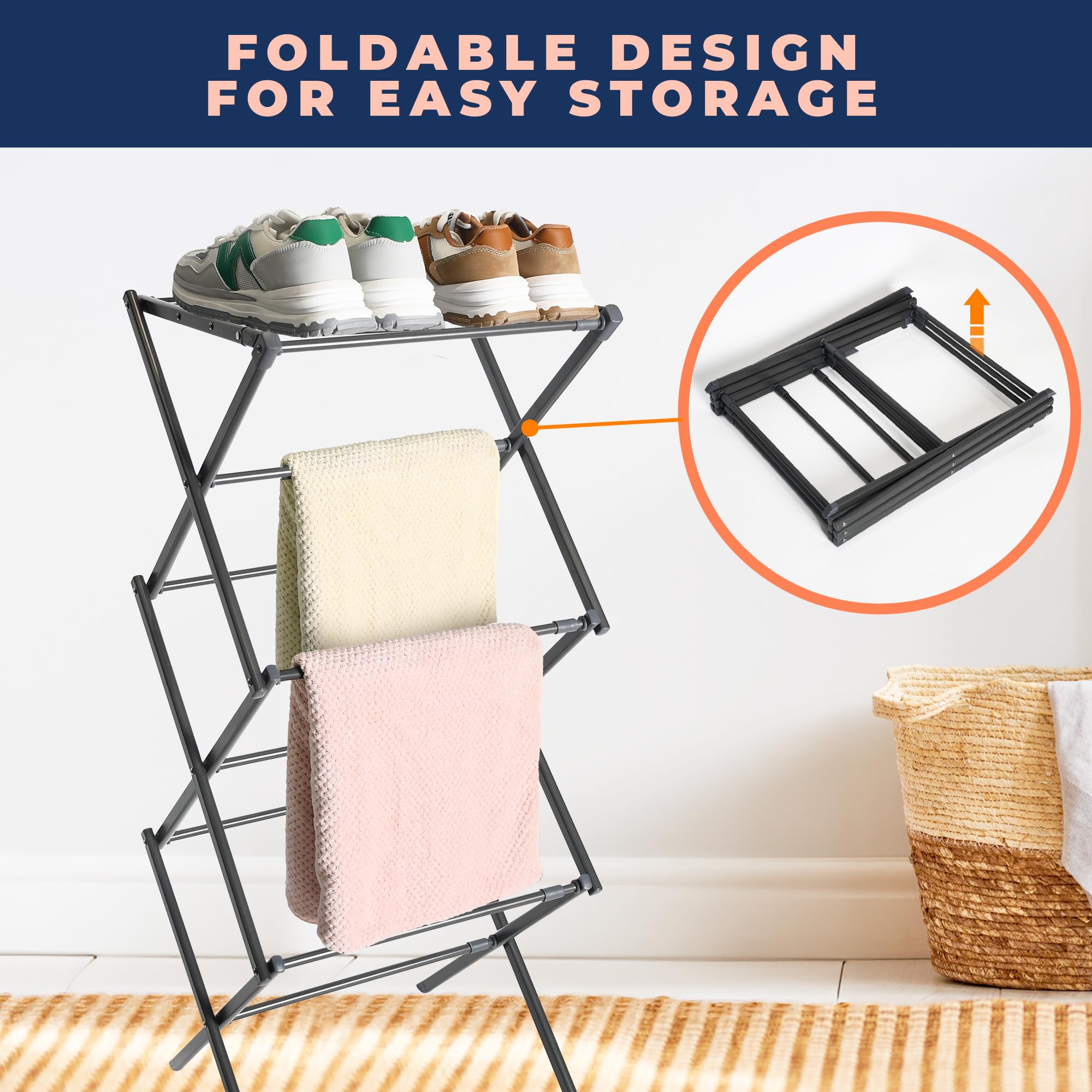 happhom Clothes Drying Rack, Foldable Drying Rack Clothing, Laundry Drying Rack, Expandable and Collabsible Drying Rack, Free-Standing Large Clothes Dryer, Space Saving Indoor&Outdoor, Silver