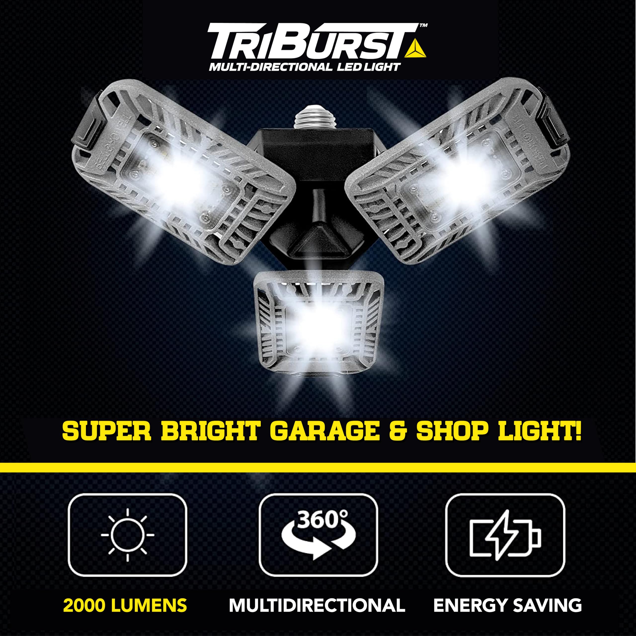 Triburst by Bell+Howell, ASON TV 4000 Lumens / 6500 Kelvin Indoor Lights, Ultra Bright Lighting with 144 LED Bulbs and Multi-Directional Triple Panel Bedroom, Garage, Ceiling Light