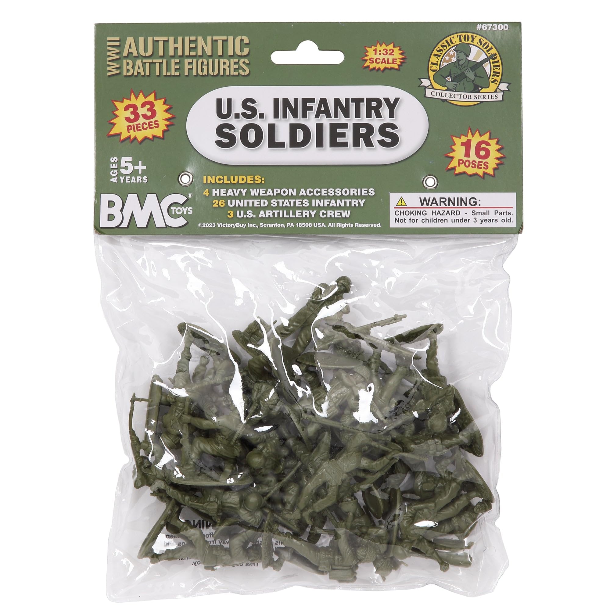 BMC CTS WW2 US Infantry Plastic Army Men - 33pc OD Green 1:32 Soldier Figures