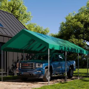 JAMFLY Carport 10 x 20 ft Heavy Duty Carport Car Canopy with Powder-Coated Steel Frame, Portable Garage for Car, Boat, Shelter Party Tent with 180g PE Tarp for Wedding Garden, Green